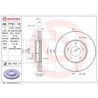 Imagem de BREMBO COATED DISC LINE 09.7731.11 Disco de travão 305 28 5 interior ventilado revestido