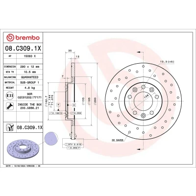 Imagem de BREMBO Disco de travão PEUGEOT: 308 SW 2, II Hatchback, 3008 SUV, CITROËN: Grand C4 Spacetourer, Picasso Spacetourer 08.C309.1X