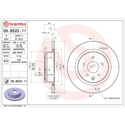 Imagem de BREMBO 09.B522.11 Disco de travão 308 16 5 interior ventilado revestido
