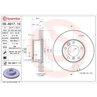 Imagem de BREMBO Disco de travão MERCEDES BENZ: Classe G SUV 315mm 30mm 5 interior ventilado revestido alto carbono 09.A917.11 4634210012,4634210112,4634210312