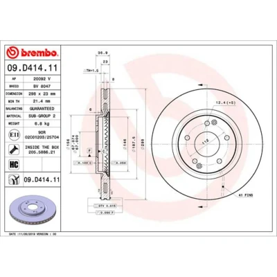 Imagem de BREMBO 09.D414.11 Disco de travão 298 23 5 interior ventilado revestido alto carbono com parafusos