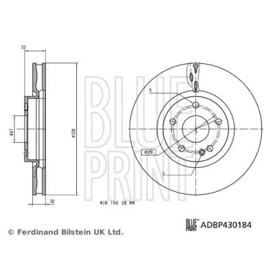 Imagem de BLUE PRINT Disco de travão MERCEDES BENZ: Classe V, Vito Van, Tourer Eixo dianteiro 330mm 32mm 5furos 120mm interior ventilado ADBP430184