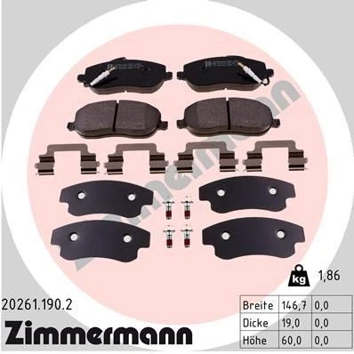 Imagem de ZIMMERMANN 20261.190.2 Jogo de pastilhas para travão disco CITROËN: C8, Jumpy I Van, MPV, PEUGEOT: 807, Expert FIAT: Scudo Van