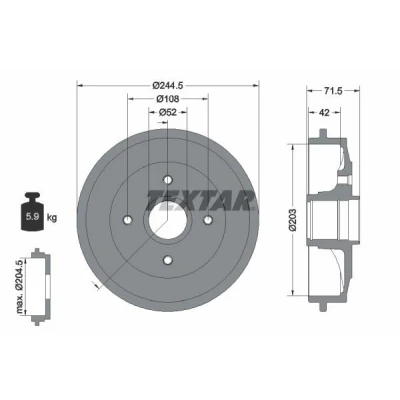 Imagem de TEXTAR 94026600 Tambor de Travão com cubo roda, sem o rolamento da pernos fixação roda 244mm CITROËN: C2 Hatchback, C3 Pluriel
