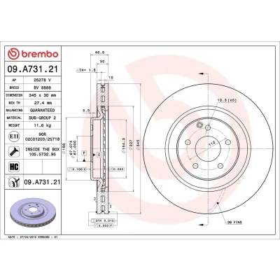 Imagem de BREMBO COATED DISC LINE 09.A731.21 Disco de travão 345 30 5 interior ventilado revestido alto carbono com parafusos MERCEDES BENZ: Classe C Sedan