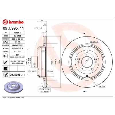 Imagem de BREMBO 09.D995.11 Disco de travão 330 22 5 interior ventilado revestido alto carbono com parafusos