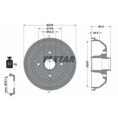 Imagem de TEXTAR 94024100 Tambor de Travão sem o rolamento da roda, pernos fixação com cubo roda 228 OPEL: Corsa C Hatchback, С Van