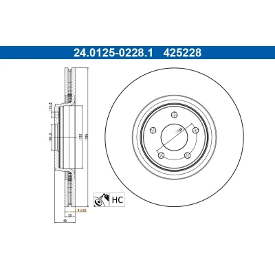 Imagem de ATE Disco de travão FORD: FOCUS 3 Turnier, 335,0mm 25,0mm 5 108,0mm ventilado revestido ligado/alto carbono 24.0125 0228.1 Discos