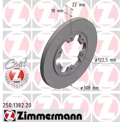 Imagem de ZIMMERMANN COAT Z 250.1382.20 Disco de travão 308 18 6/6 6 148 cheio revestido sem anel sensor do ABS FORD: Transit V363 Van