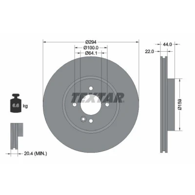 Imagem de TEXTAR PRO+ 92183505 Disco de travão 294 22 04/05 100 interior ventilado revestido alto carbono sem pernos fixação da roda, cubo roda