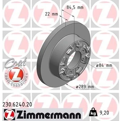 Imagem de ZIMMERMANN COAT Z 230.6240.20 Disco de travão 289 22 8/8 8 108 cheio revestido IVECO: DAILY 3, 3 Kasten/Kombi, 2 Pritsche/Fahrgestell