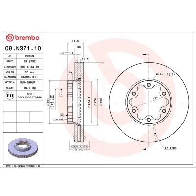 Imagem de BREMBO Disco de travão FORD: Transit Mk7 Van 302mm 33mm 6 interior ventilado 09.N371.10 Discos