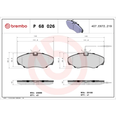 Imagem de BREMBO P 68 026 Jogo de pastilhas para travão disco incl. contacto aviso desgaste sem acessórios RENAULT: ESPACE 3