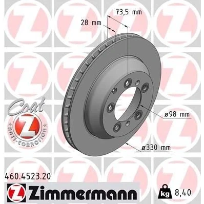 Imagem de ZIMMERMANN 460.4523.20 Disco de travão 330 28 8/5 5 130 interior ventilado revestido alto carbono
