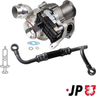 Imagem de JP GROUP 1417800410 Turbocompressor accionado pelos gases de escape incl. Kit juntas, com tubo entrada óleo BMW: 5 Sedan, X3
