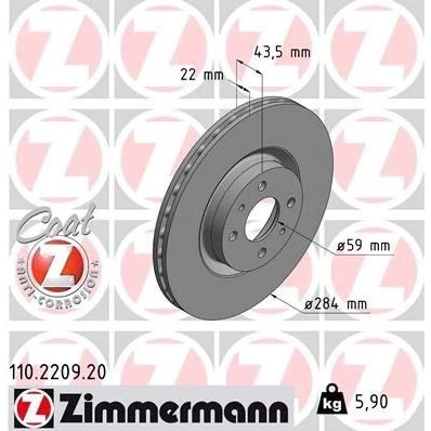 Imagem de ZIMMERMANN COAT Z 110.2209.20 Disco de travão 284 22 6/4 4 98 interior ventilado revestido FIAT: Stilo Hatchback, BRAVO 2, 1