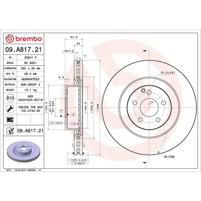 Imagem de BREMBO COATED DISC LINE 09.A817.21 Disco de travão 350 32 5 interior ventilado revestido alto carbono com parafusos MERCEDES BENZ: Classe E Sedan