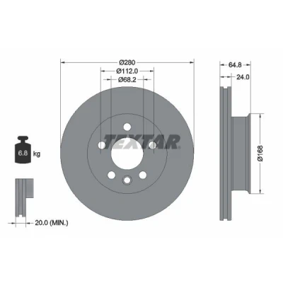 Imagem de TEXTAR 92056000 Disco de travão 280 24 05/06 112 interior ventilado sem pernos fixação da roda, cubo roda VOLKSWAGEN: TRANSPORTER 4 Bus