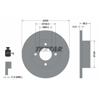 Imagem de TEXTAR 92057800 Disco de travão 256 13 04/04 108 cheio sem pernos fixação da roda, cubo roda AUDI: 80 B4 Avant, Sedan