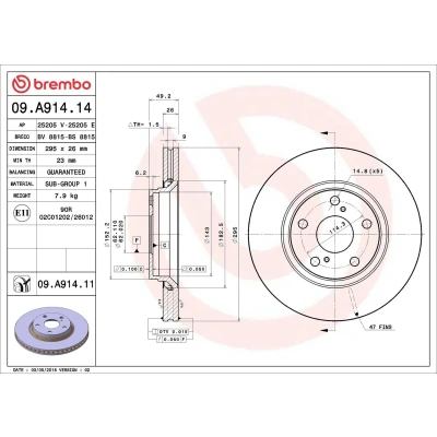 Imagem de BREMBO COATED DISC LINE 09.A914.11 Disco de travão 295 26 5 interior ventilado revestido TOYOTA: Auris Hatchback, Corolla X Sedan