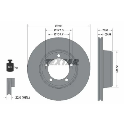 Imagem de TEXTAR 92061300 Disco de travão 298 24 05/05 127 interior ventilado sem o rolamento da roda, pernos fixação cubo roda