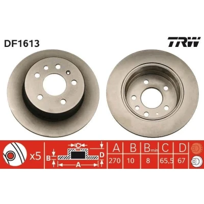 Imagem de TRW DF1613 Disco de travão 270 10 5 110 cheio pintado alto carbono com parafusos