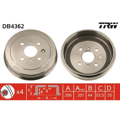 Imagem de TRW DB4362 Tambor de Travão TOYOTA: Aygo, PEUGEOT: 107 Hatchback