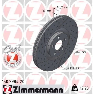 Imagem de ZIMMERMANN 150.2984.20 Disco de travão 360 30 6/5 5 112 interior ventilado, rebaixado, fendido revestido alto carbono BMW: 1 Hatchback