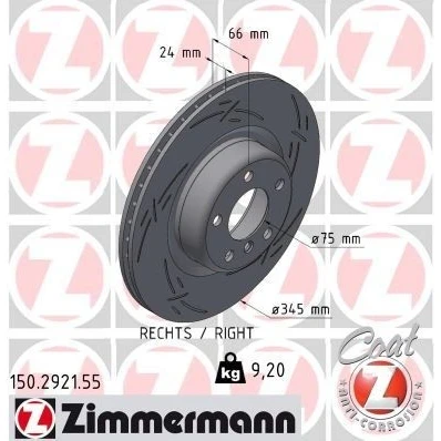 Imagem de ZIMMERMANN Disco de travão BMW: 3 Touring, 4 Coupe, Gran Coupe 24mm 6/5 5furos 120mm interior ventilado, fendido revestido alto carbono 150.2921.55