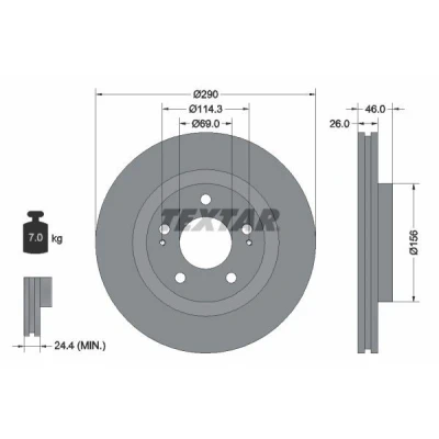 Imagem de TEXTAR PRO 92148303 Disco de travão 290 26 05/07 114,3 interior ventilado revestido sem pernos fixação da roda, cubo roda