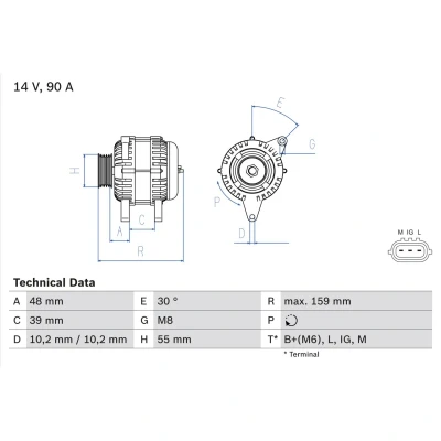 Imagem de BOSCH 0 986 049 211 Alternador 14V 90A TOYOTA: Yaris I Hatchback