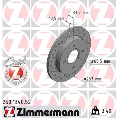 Imagem de ZIMMERMANN SPORT COAT Z 250.1340.52 Disco de travão 253 10 4/4 4 108 cheio, perfurado revestido FORD: FIESTA 6, Focus Mk1 Hatchback, 5