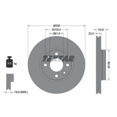 Imagem de TEXTAR PRO 92241503 Disco de travão 258 22 04/06 100 ventilado fora revestido sem pernos fixação da roda, cubo roda RENAULT: Clio 4