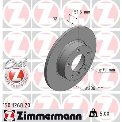 Imagem de ZIMMERMANN COAT Z 150.1268.20 Disco de travão 286 12 6/5 5 120 cheio revestido BMW: 3 Compact, Sedan, Coupe