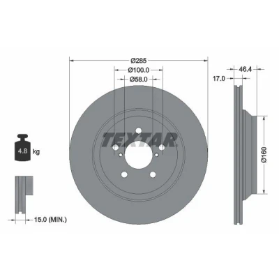 Imagem de TEXTAR 92309303 Disco de travão 285 17 05/07 100 interior ventilado revestido sem pernos fixação da roda, cubo roda