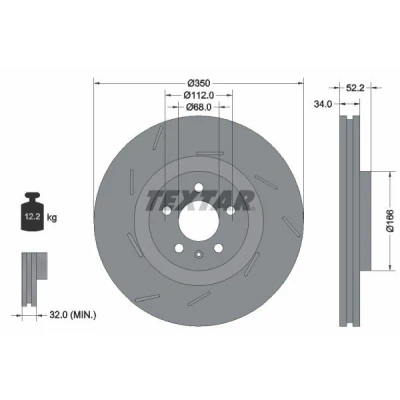 Imagem de TEXTAR 92319005 Disco de travão 350 34 05/06 112 interior ventilado, fendido revestido alto carbono sem cubo roda PORSCHE: Macan