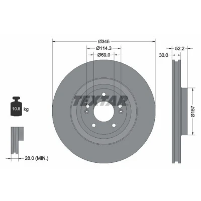 Imagem de TEXTAR 92315103 Disco de travão 345 30 05/07 114,3 interior ventilado revestido sem pernos fixação da roda, cubo roda