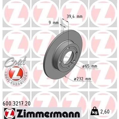 Imagem de ZIMMERMANN Disco de travão SEAT: Ibiza 2, Córdoba I Sedan, Arosa, VOLKSWAGEN: Polo III Hatchback, Lupo / 3L, Classic COAT Z 600.3217.20