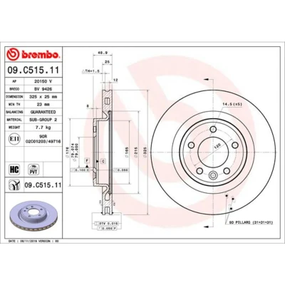Imagem de BREMBO 09.C515.11 Disco de travão 325 25 5 interior ventilado revestido alto carbono LAND ROVER: Range Rover 4