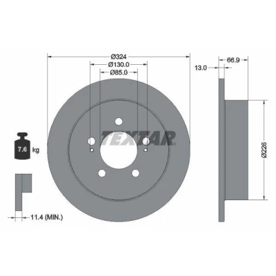 Imagem de TEXTAR 92347403 Disco de travão 324 13 05/07 130 cheio revestido sem o rolamento da roda, pernos fixação cubo roda