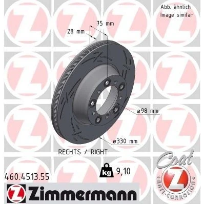 Imagem de ZIMMERMANN Disco de travão 330mm 28mm 10/5 5furos 130mm interior ventilado, fendido revestido 460.4513.55 99135240401,9P1615602 Discos