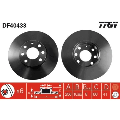 Imagem de TRW DF4043 Disco de travão 256 10,9 6 100 cheio pintado OPEL: Astra G CC, Caravan, Sedan