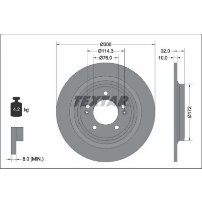 Imagem de TEXTAR 92337203 Disco de travão 300 10 05/07 114,3 cheio revestido sem o rolamento da roda, pernos fixação cubo roda
