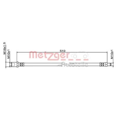 Imagem de METZGER 4111494 Mangueira de Travão Eixo dianteiro, lado esquerdo, direito 510 M10x1