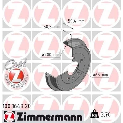 Imagem de ZIMMERMANN COAT Z 100.1649.20 Tambor de Travão 240 SEAT: Ibiza 3, 4, VOLKSWAGEN: Polo IV Hatchback, V Hatchback
