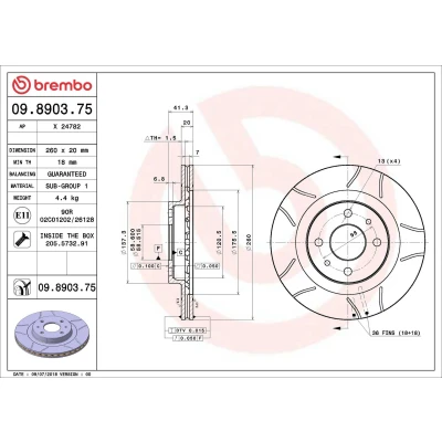 Imagem de BREMBO MAX LINE 09.8903.75 Disco de travão 260 20 4 fendido, interior ventilado revestido com parafusos