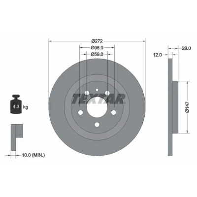 Imagem de TEXTAR PRO 92118203 Disco de travão 272 12 05/06 98 cheio revestido sem pernos fixação da roda, cubo roda CITROËN: C8, PEUGEOT: 807