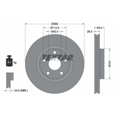 Imagem de TEXTAR PRO 92168003 Disco de travão 295 26 05/07 114,3 interior ventilado revestido sem pernos fixação da roda, cubo roda