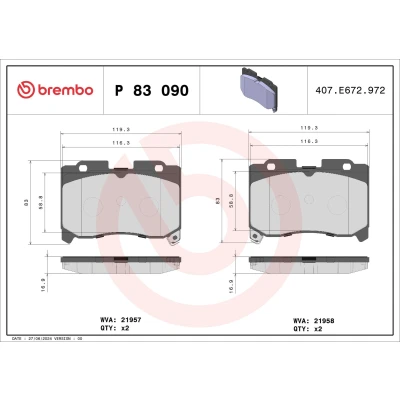 Imagem de BREMBO P 83 090 Jogo de pastilhas para travão disco com avisador sonoro desgaste sem acessórios TOYOTA: Celica VI Coupe