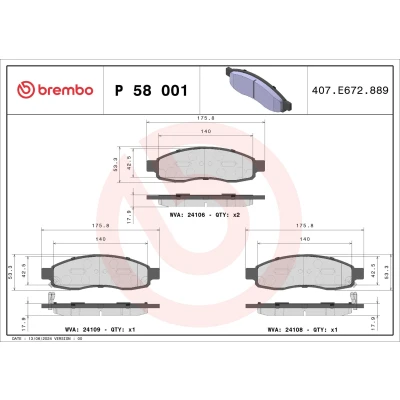 Imagem de BREMBO P 58 001 Jogo de pastilhas para travão disco com avisador sonoro desgaste sem acessórios
